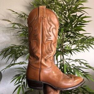 Nocona Cognac Brown Leather Almond Toe Western Riding Cowboy VTG Dress Boots 8E